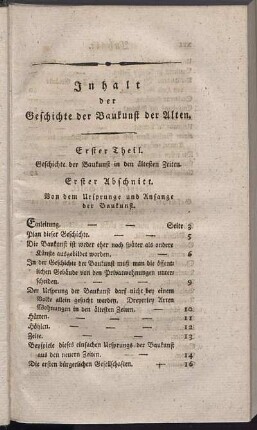 Inhalt der Geschichte der Baukunst der Alten.