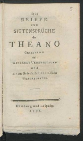 Die Briefe Und Sittensprüche der Theano