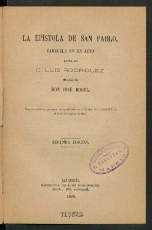 La epístola de San Pablo : zarzuela en un acto