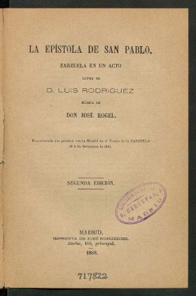 La epístola de San Pablo : zarzuela en un acto