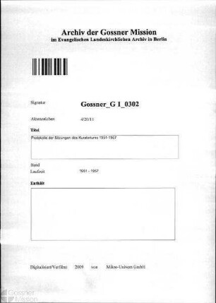 Protokolle der Sitzungen des Kuratoriums 1951-1957