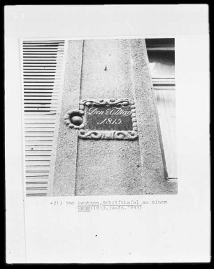 Schrifttafel "Den 20 May 1813."