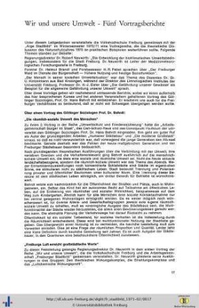 Wir und unsere Umwelt - Fünf Vortragsberichte