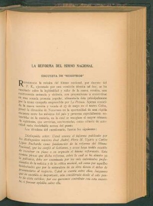 La reforma del himno nacional : Encuesta de "Nosotros"