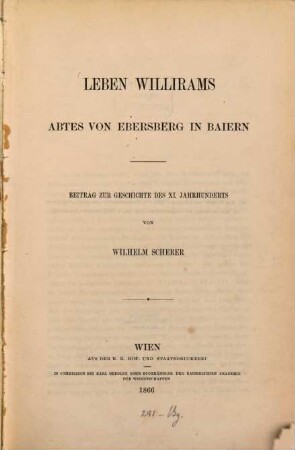 Leben Willirams Abtes von Ebersberg in Baiern : Beitrag zur Geschichte des XI. Jahrhunderts