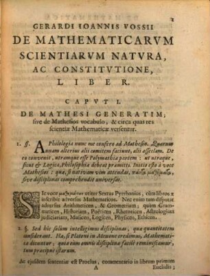 Gerardi Ioannis Vossii De Vniversæ Mathesios Natvra & Constitutione Liber : Cui subiungitur Chronologia Mathematicorvm