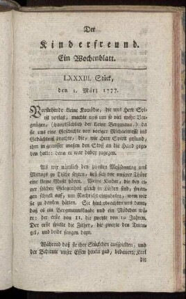 LXXXVII. Stück den 1. März 1777