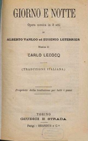 Giorno e notte : opera comica in 3 atti