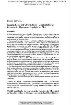 Sprache, Recht und Öffentlichkeit - Gesellschaftliche Relevanz des Themas aus linguistischer Sicht