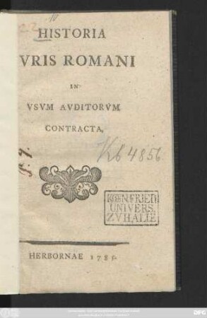 Historia Ivris Romani In Vsvm Avditorvm Contracta
