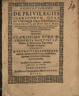 Conclvsiones De Privilegiis Clericorvm