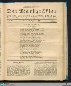 Der Markgräfler : freie dt. Zeitung für d. schaffende Volk in Stadt u. Land