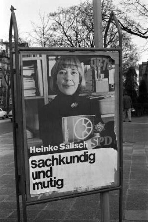 Oberbürgermeisterwahl am 9. April 1978. Wahlwerbung für Kandidatin Heinke Salisch