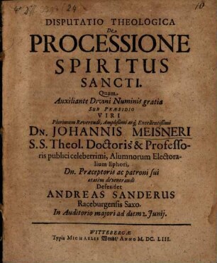 Disputatio Theologica De Processione Spiritus Sancti
