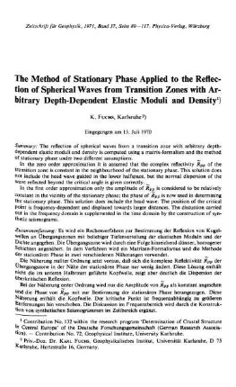 The method of stationary phase applied to the reflection of spherical waves from transition zones with arbitrary depth-dependent elastic moduli and density