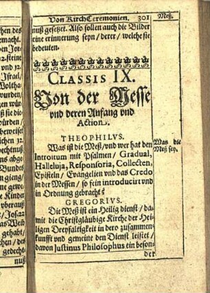 Classis IX. Von der Messe vnd deren Anfang vnd Action.
