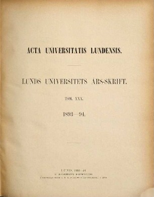 Lunds Universitets årsskrift. 30. 1893/94