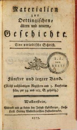 Materialien zur oettingischen ältern und neuern Geschichte : eine periodische Schrift, 5. 1775
