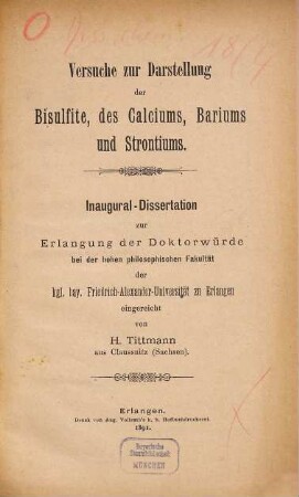 Versuche zur Darstellung der Bisulfite, des Calciums, Bariums und Strontiums