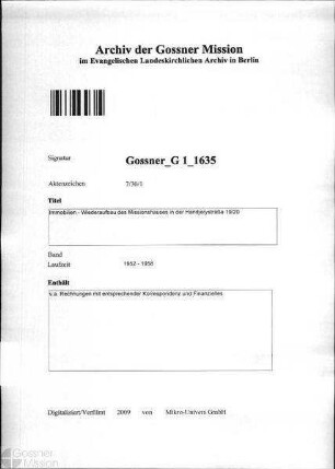 Immobilien - Wiederaufbau des Missionshauses in der Handjerystraße 19/20