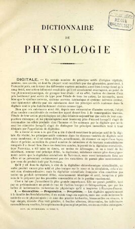 5: Dictionnaire de physiologie vol. 5: Dig-Esc