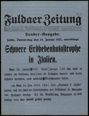 Erste Ausgabe vom Donnerstag, den 14. Januar 1915.