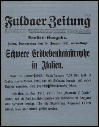 Erste Ausgabe vom Donnerstag, den 14. Januar 1915.