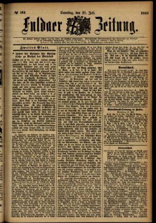Zweite Ausgabe vom Samstag, den 20. Juli 1889.