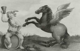 Der Wein zwinget manchen oft mehr Stärke und Weisheit ein, als er kann und vermag : Der Wein zwinget manchen oft mehr Stärke und Weisheit ein, als er kann und vermag. Malerei auf Holz; 58 x 71 cm (1701/1800). Radebeul, Hoflößnitz, Berg- und Lusthaus, Festsaal, Nordseite