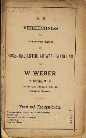 Verzeichnis antiquarischer Bücher. 173. [ca. 1894]