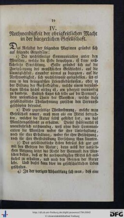 IV. Nothwendigkeit der obrigkeitlichen Macht in der bürgerlichen Gesellschaft.