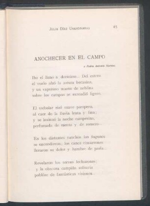 Anochecer en el Campo : A Pedro Antonio Moreno.