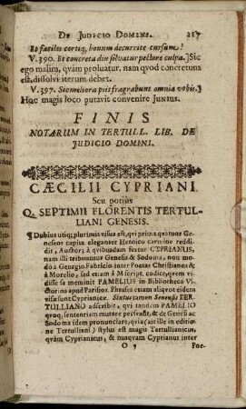 Caecilii Cypriani Seu potiis Q. Septimii Florentis Tertulliani Genesis