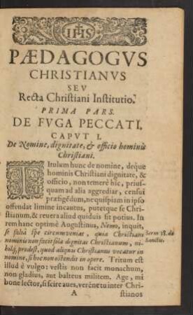 Prima Pars. De Fuga Peccati