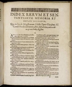 Index Rerum Et Sententiarum Memoria Et Notatu Dignarum [...]
