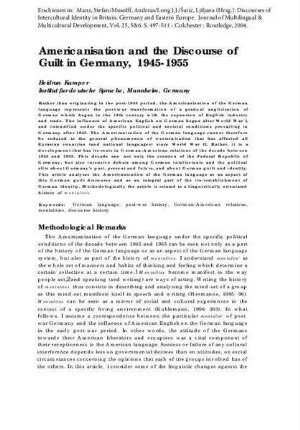 Americanisation and the Discourse of Guilt in Germany, 1945-1955