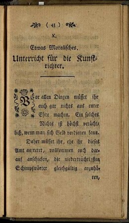 X. Etwas Moralisches. Unterricht für die Kunstrichter