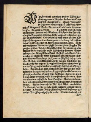 Wir Ferdinand von Gots gnaden Römischer zu Hungern und Behaim ... König/ Innfandt/ in Hispanien/ Ertzhertzog zu Osterreich ...