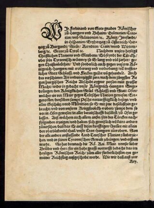 Wir Ferdinand von Gots gnaden Römischer zu Hungern und Behaim ... König/ Innfandt/ in Hispanien/ Ertzhertzog zu Osterreich ...