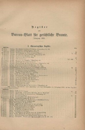 Register zum Bureau-Blatt für gerichtliche Beamte. Jahrgang 1880