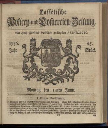 25. Stueck, Montag den 14ten Junii 1756