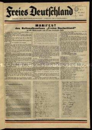 Zeitung, Freies Deutschland. 1. Jahrgang 1943
