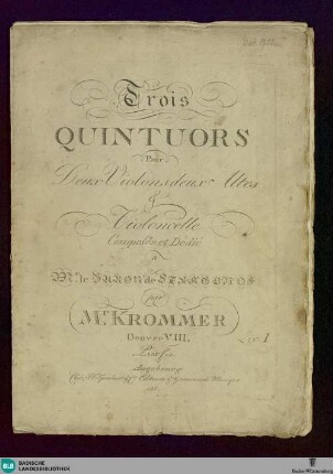 Trois Quintuors Pour Deux Violons deux Altes & Violoncelle : Oeuvre VIII. [Liv. I]
