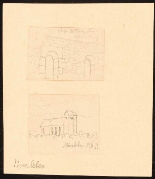 Kapelle, Minsleben: Perspektivische Ansicht obere Mauer der Südseite des Chors, perspektivische Ansicht der Kapelle