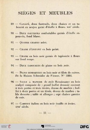 Sièges et meubles (Nr. 89-124)