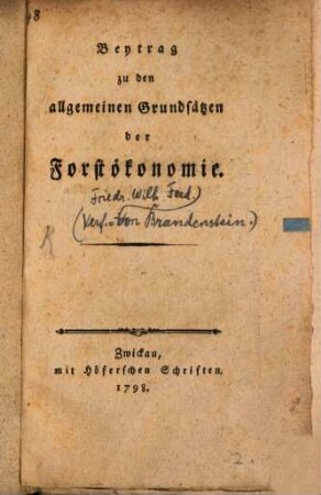 Beytrag zu den allgemeinen Grundsätzen der Forstökonomie