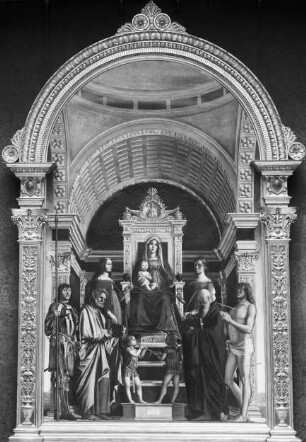 Thronende Maria mit dem Kind und sechs Heiligen