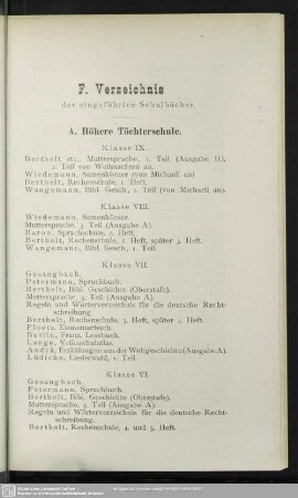 F. Verzeichnis der eingeführten Schulbücher