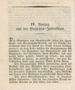 IV. Auszug aus der Geschäfts-Instruktion
