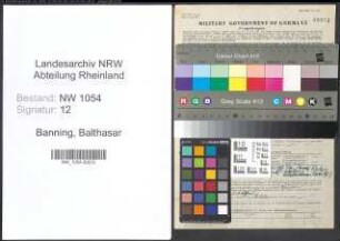 Entnazifizierung Balthasar Banning , geb. 30.07.1871 (Postdirektor)